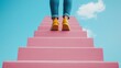 © areef - Youthful individual ascending vibrant pink stairs outdoor inspirational viewpoint positive vibes