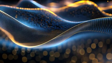 Poster - Abstract Digital Waves with Glowing Particles in a Dark Background
