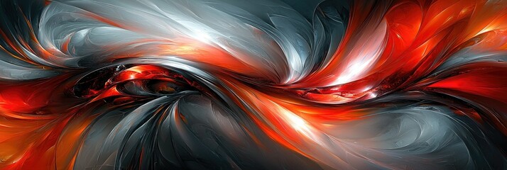 Poster - Abstract swirling patterns in red and silver tones, creating a dynamic visual effect.