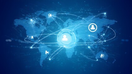 Poster - Global networking event showcasing abstract business connections digital world map infographic design technological environment virtual viewpoint