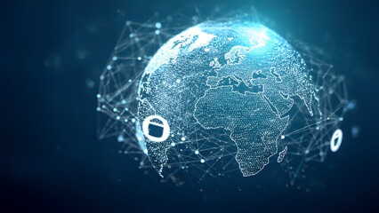 Poster - Innovative abstract business strategies global network digital visualization high-tech environment aerial perspective connecting ideas for success