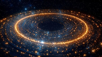 Wall Mural - a circular array of luminous particles expanding infinitely in space.