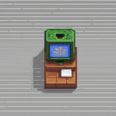 Wall Mural - Blue-screened pixel art of an ATM machine, perfect for retro-themed spaces.