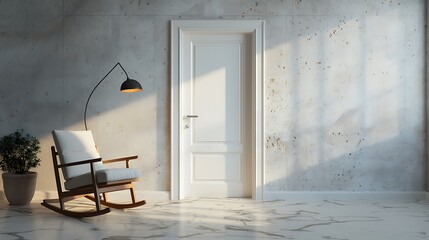 Wall Mural - Empty room with rocking chair and floor lamp