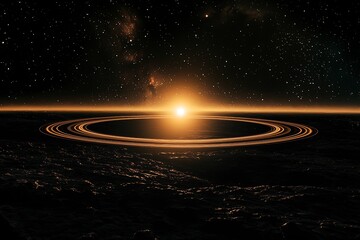 Wall Mural - a dark, endless space with a glowing ring expanding outward.