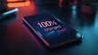 © KYR - A close-up of a sleek smartphone glowing with a vibrant '100 Charged' notification on its screen, symbolizing efficiency.