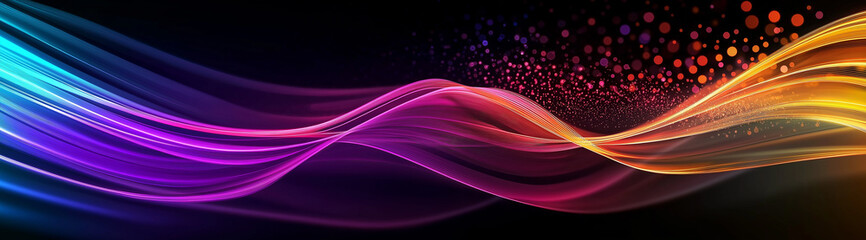 Poster - Abstract colorful wave design on black background with particles