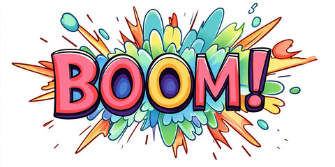 Poster - Boom comic explosion with colorful splash and exclamation mark