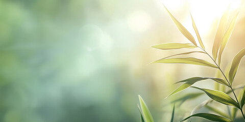 Aufkleber - Bamboo leaves gently swaying in the soft sunlight of a lush forest