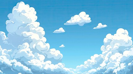 Wall Mural - Fluffy clouds fill a bright blue sky.