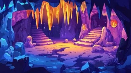 Wall Mural - A Fantasy Cave Interior with Stalactites and Stairways