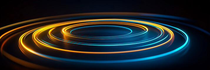 Poster - Glowing neon circles creating futuristic portal effect