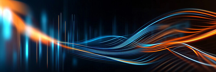 Poster - Abstract blue and orange light trails flowing on dark background