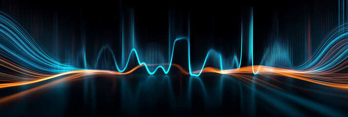 Poster - Abstract blue and orange digital waves flowing on dark background