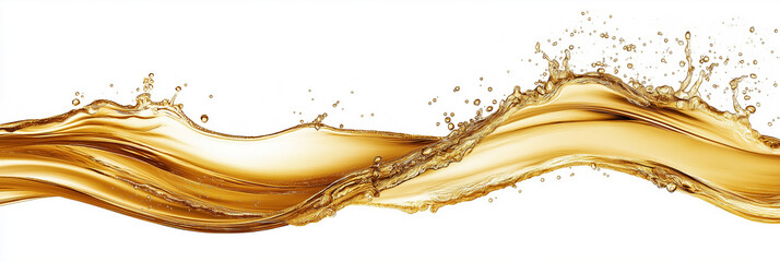 Poster - Golden splashing wave of liquid on white background