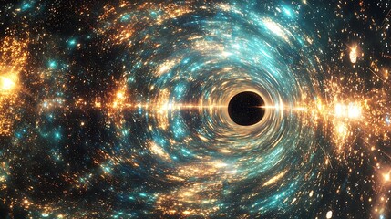 Wall Mural - A glowing, infinite tunnel of light waves reflecting off distant cosmic bodies.