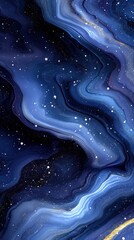 Wall Mural - mesmerizing blue abstract galaxy art with wavy cosmic patterns and starry sky - perfect for modern d