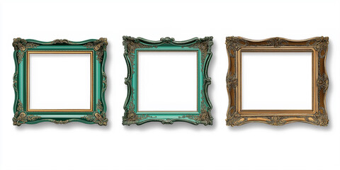 Poster - Three empty baroque frames showing golden and green colors