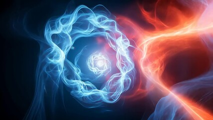 Poster - Bright Blue and Red Abstract Energy Waves Swirling in Dynamic Motion