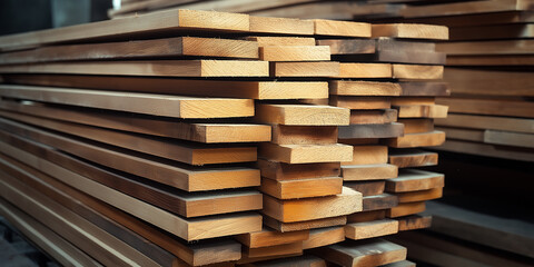 Aufkleber - Stack of wood planks forming a lumber background in warehouse