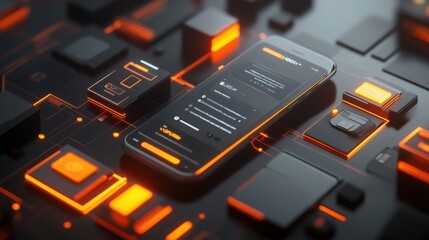 Poster - Futuristic Smartphone Display on Abstract Circuit Board Background
