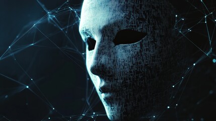 Poster - Abstract digital representation of a mask with network connections