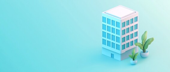 Poster - Minimalist 3D render of a modern building with plants.