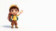 © Babycrab - Cheerful cartoon boy hiker waves, backpack, adventure.