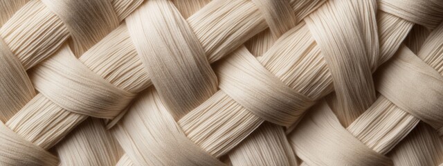 Aufkleber - Close-up of a beige woven textile texture, showing intricate interlacing strands.