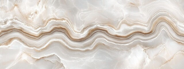 Aufkleber - Elegant white and beige marble texture with wavy lines.