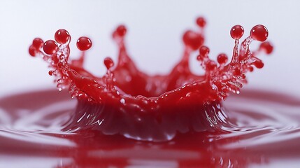 Leinwandbilder - Red liquid crown splash, droplet impact, ripple effect.