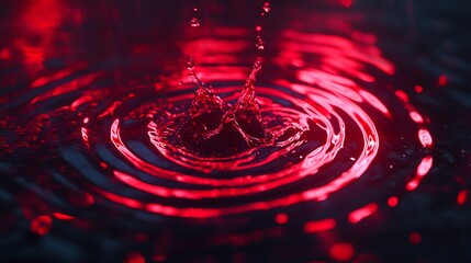 Poster - Red liquid droplet splashing into dark water, creating concentric ripples and a crown splash.