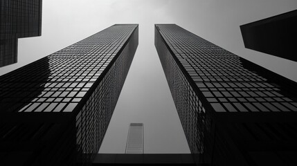 Aufkleber - low angle view of two towering skyscrapers against a cloudy sky.