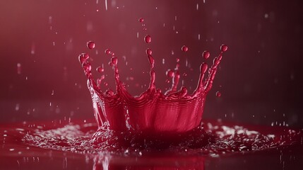 Poster - Red liquid crown splash, droplets falling.