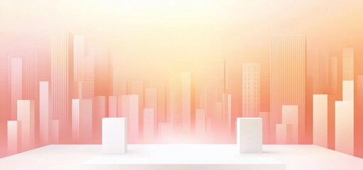 Aufkleber - Minimalist product display with blurred city backdrop.