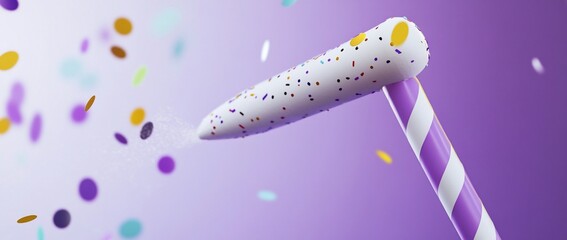Poster - Colorful party popper with confetti.