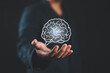 © Nirusmee - Businessman hand holding lightbulb brain. Technical and Innovation information concept, Brainstorming creative ideas, Positive mindset motivation. Thinking ideas.