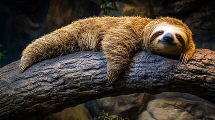 Aufkleber - A relaxed sloth resting on a tree branch.