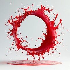 Leinwandbilder - Red liquid splash forming a circular frame against a white background.