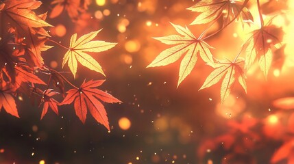 Aufkleber - Autumn leaves glowing in warm sunlight, bokeh background.
