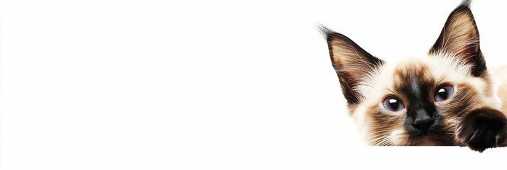 Aufkleber - Adorable Siamese kitten peeking from behind a white background.