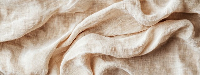 Leinwandbilder - Beige fabric texture background. Soft, crumpled linen cloth. Abstract textile backdrop.