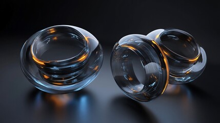 Aufkleber - Two translucent glass rings with inner glowing orange light, dark background.