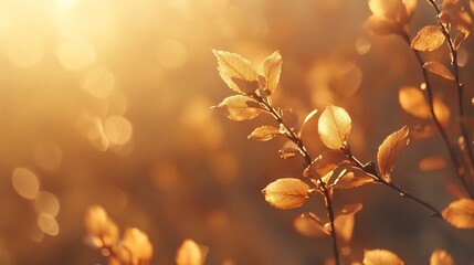 Aufkleber - Golden hour sunlight illuminating autumn leaves on branches.
