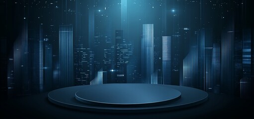 Poster - Futuristic city skyline backdrop with empty stage.