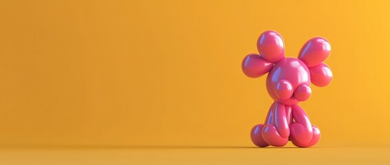 Poster - Pink balloon animal sitting on orange background.