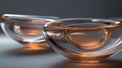 Aufkleber - Two translucent glass bowls with amber liquid, close-up.