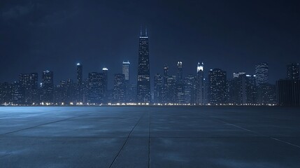Poster - Night cityscape with empty plaza.