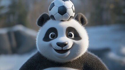 Poster - Cute cartoon panda balancing a soccer ball on its head. (1)