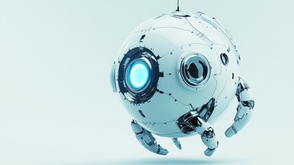 Poster - A futuristic spherical robot with intricate metallic detailing, glowing softly against a clean backdrop.